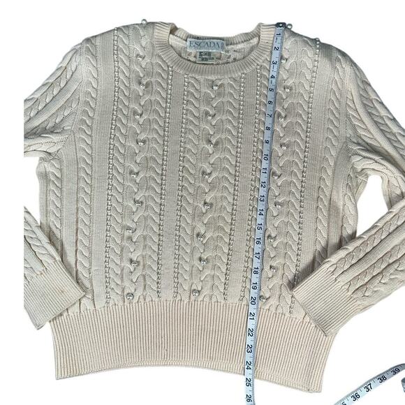 ESCADA by MARGARETHA LEY 100% New Wool Size 42 Cream Tight Knit With Pearls - Picture 9 of 16
